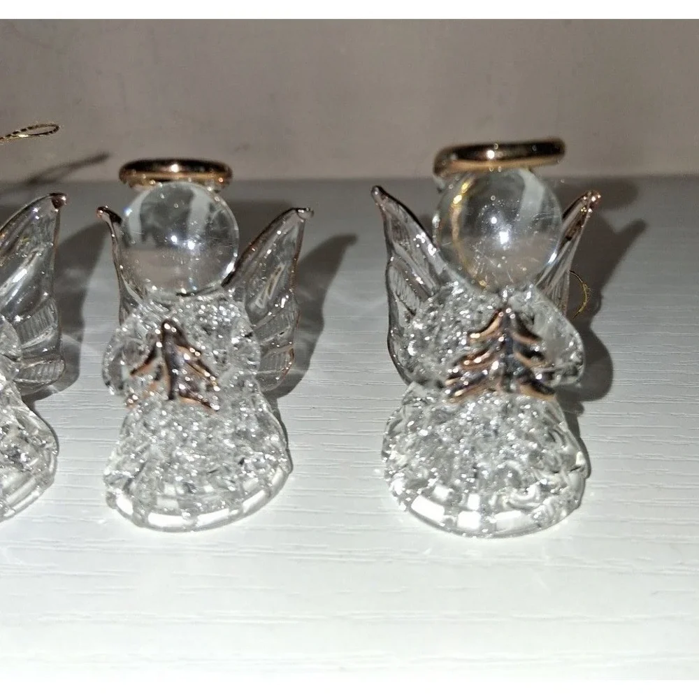 Spunglass Angel Ornament Set of 3 Clear Glass Christmas Angels w/ Box 2